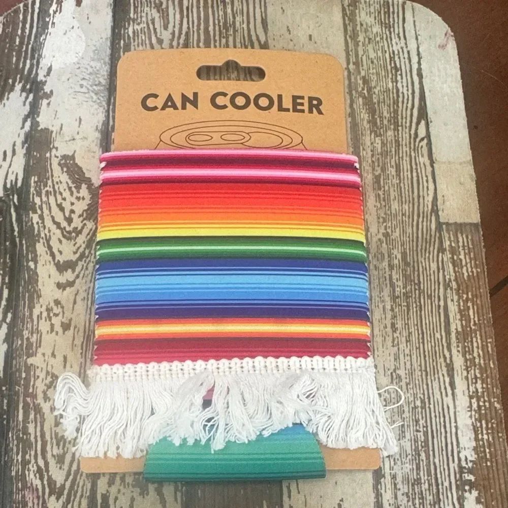 NEW! Southwestern CAN COOLER Boho Rainbow Stripe Can Cooler with Fringe